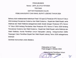 KPU Lebong Umumkan Daftar Pasangan Calon Pemilihan Bupati Dan Wakil Bupati
